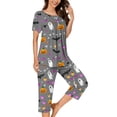 thumbnail image 6 of Tnhcen Halloween Holiday Women's Halloween Pajama Family Set Short Sleeve Button Front Top & Capri Pants 2 Piece Loungewear Soft Stretch Plus Size S-3XL Sleepwear, 6 of 6
