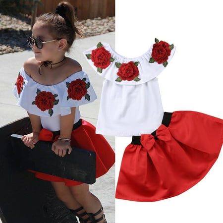 

2pcs Toddler Kids Baby Girl Off Shoulder Tops + Tutu Skirt Dress Outfits Clothes Set