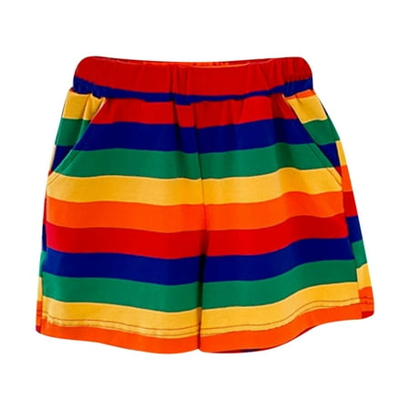 

Booker Toddler Summer Girls Shorts Rainbow Striped Fashion Cute Prints Shorts For Girls Clothes