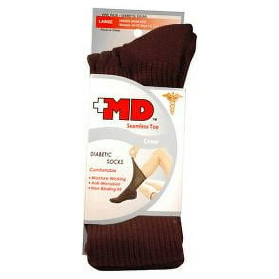 Md Diabetic Seamless Toe Black Crew Socks, Large, Unisex - 1 Pr
