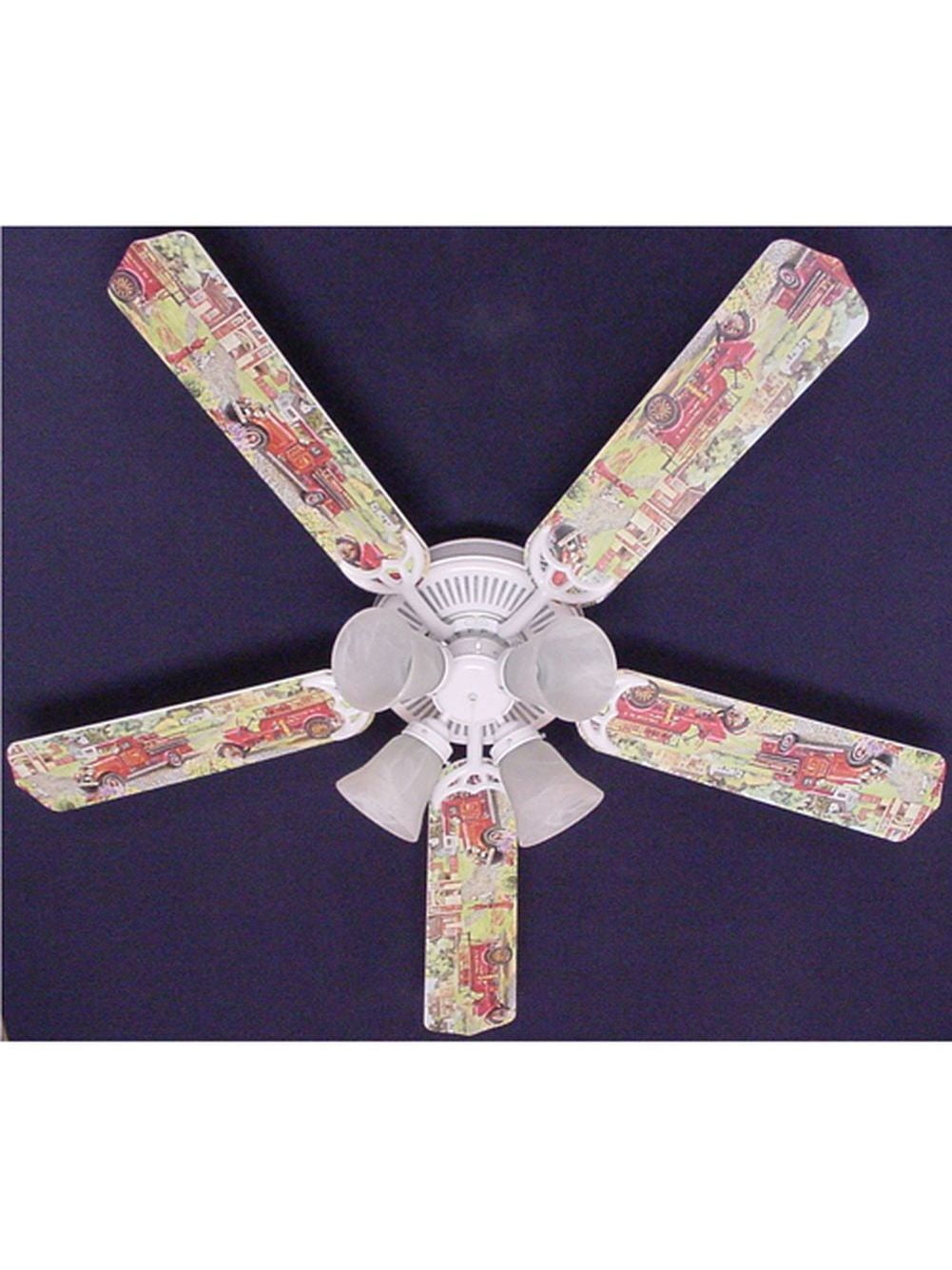 Nostalgic Fire Truck Print Blades 52in Ceiling Fan Light Kit