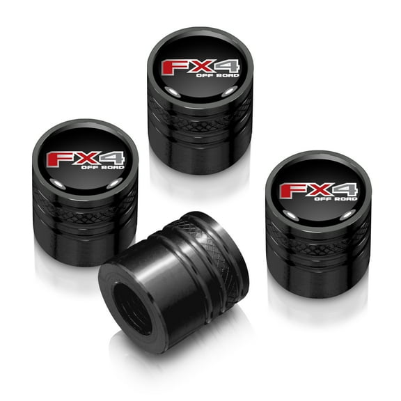 Ford F-150 FX4 Off Road Black on Black Aluminum Cylinder-Style Tire Valve Stem Caps