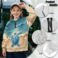 thumbnail image 6 of COEQINE Girls Quarter Zip Sweatshirt Pullover, Loose Fit Long Sleeve Fall Tops with Collar, Soft Polyester Fashion Top for Ages 5-6 Machine Washable, Sea Turtle Beach, 6 of 7