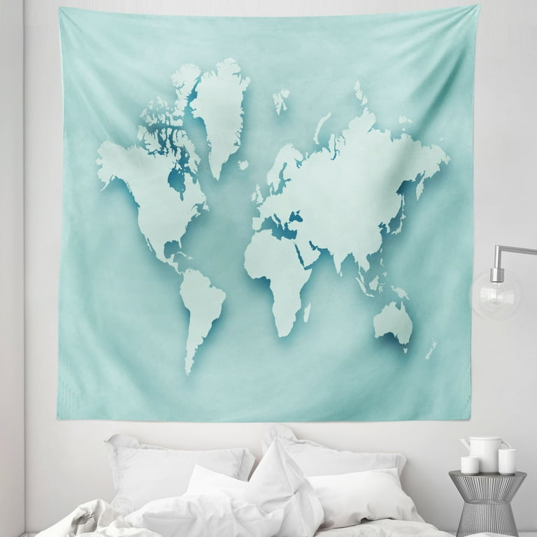 Map Tapestry Simple Modern Minimal Style World Silhouette with