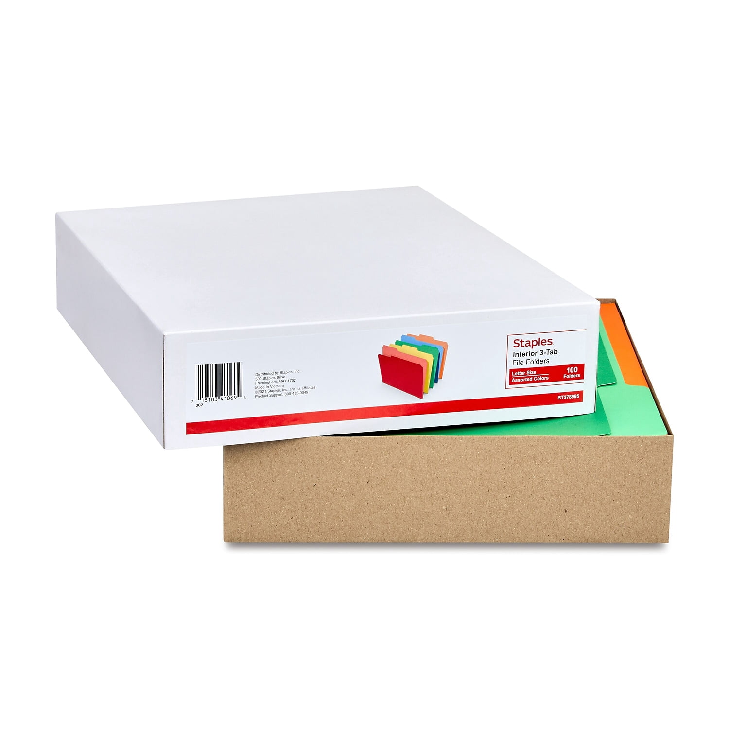 Staples Heavyweight File Folders 1/3 Cut Tab Letter Size Assorted Colors 100/Carton ST18363-CCVS