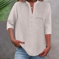 thumbnail image 2 of Ashyfjp Womens Tops Fashion Loose-Fit Solid-Color Elbow Sleeve V-Neck Button-Down Shirt Top with Pockets, XXXXXL, 2 of 7