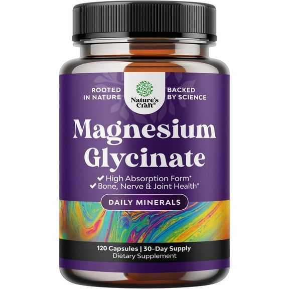 Natures Craft Chelated Magnesium Glycinate Capsules for Sleep, Joint, and Nerve Support,120 Count