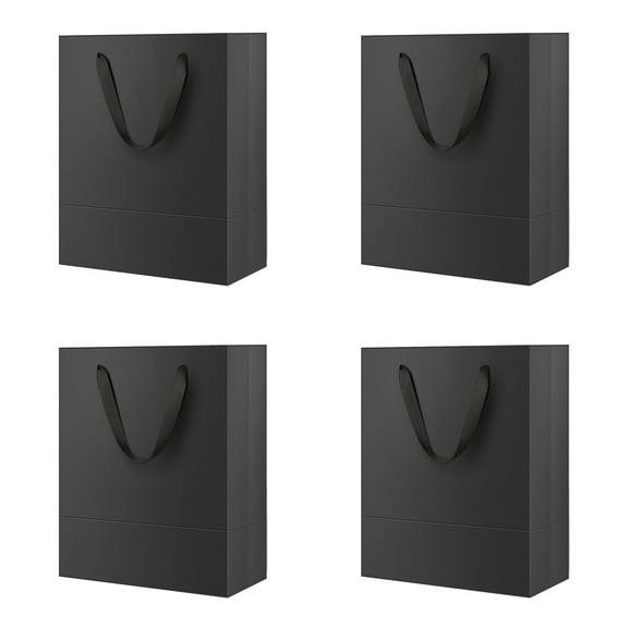 BAKIPACK 4pcs Black Gift Bags With Handles 7x4x9 inch Paper Gags Bulk For Party Shopping Birthday Wedding