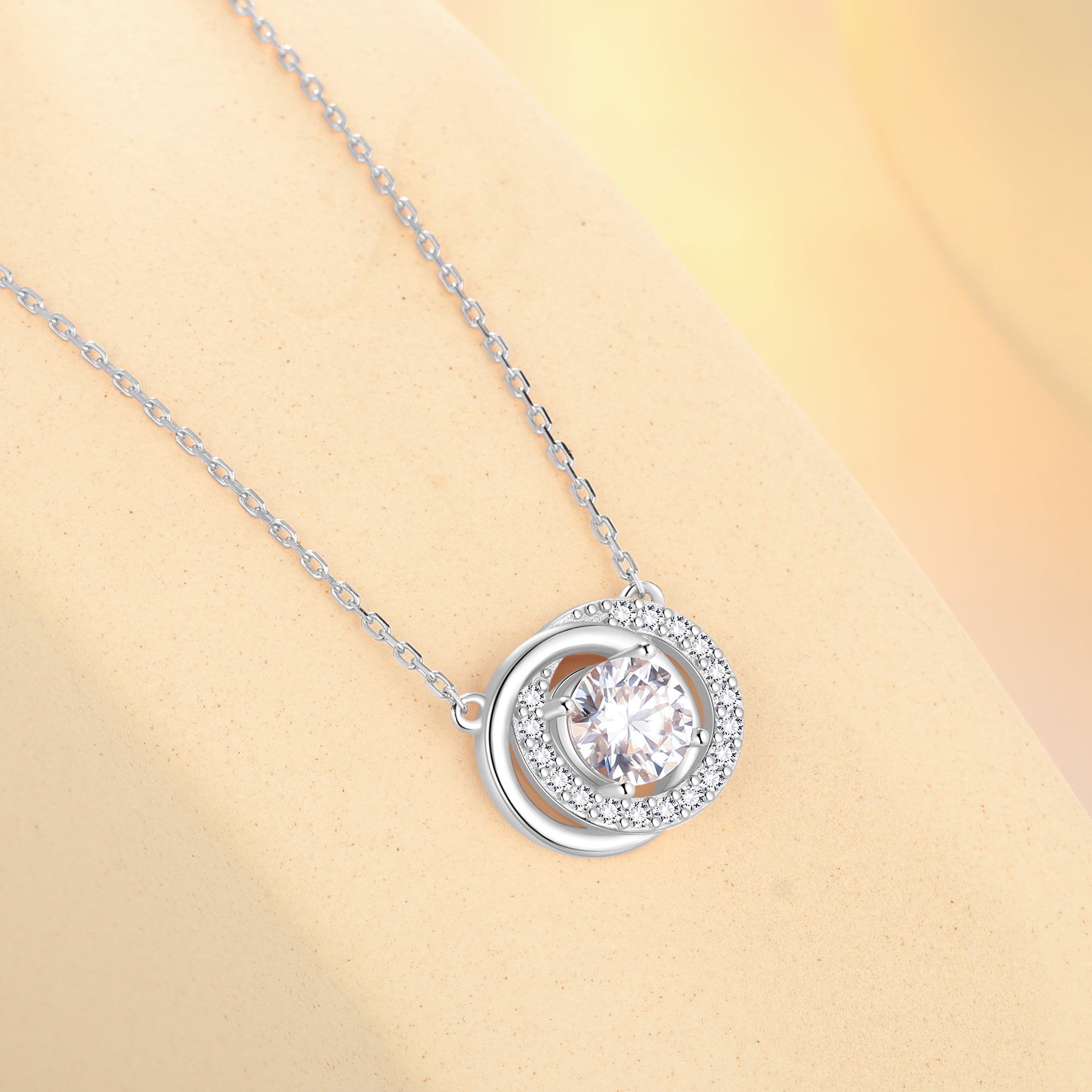 Beautlace 1 Carat Moissanite Necklace D Color VVS1 Round Cut Simulated Diamond Halo Pendant Necklace, 925 Sterling Silver April Birthstone Necklace Birthday Christmas Jewelry Gifts for Women