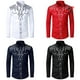 thumbnail image 3 of Am hombres Color sólido bordado Turn Down cuello manga larga Slim Fit camisa Toppangjing, 3 of 4