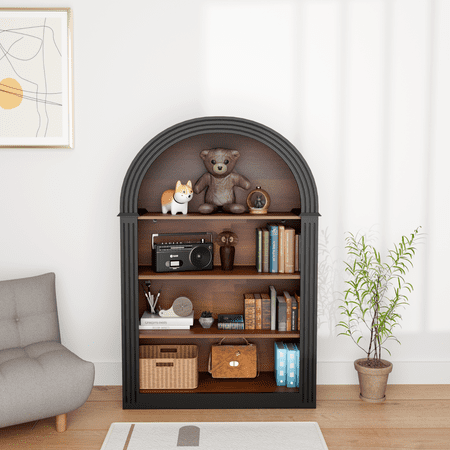 FFZ 4-Shelf Tall Arched Bookshelf with Anti-Tipping Kit, 32.25 x 12.2 x 45.7 inch, Black