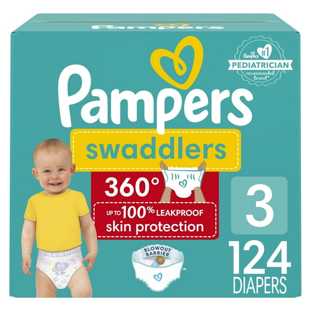 Pañales Pampers Swaddlers 360, tamaño 3, 6 a 10 kg, 124 unidades