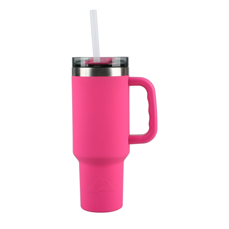 40oz Hot Pink Matte Tumbler With Handle and Straw, 40oz Bright Pink Tumbler,  40oz Travel Water Tumbler, Large Hot Pink Travel Cup 