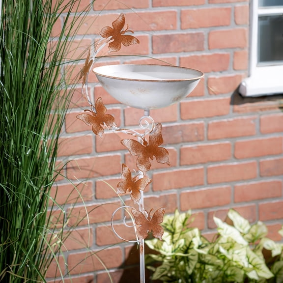 Metal Staked Butterfly Bird Bath
