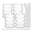 thumbnail image 1 of 4pack Glasses Cute Ripple Retro Water Glass With Straw Ribbed Glassware Kitchen Coffee Juice Set, 1 of 5