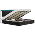 thumbnail image 2 of King Bed with LED Lights and Lift-Up Storage, Velvet Upholstered Platform Frame Features Power Outlets & Hydraulic Base, No Box Spring, Black, 2 of 10