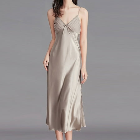 RYDCOT Satin Nightgown for Women Silk Slip Sleep Dress Satin Pajama Dress Camisole Midi Nightdress 2024 V-Neck Silky Negligee Lingerie Dress Sale or Clearance