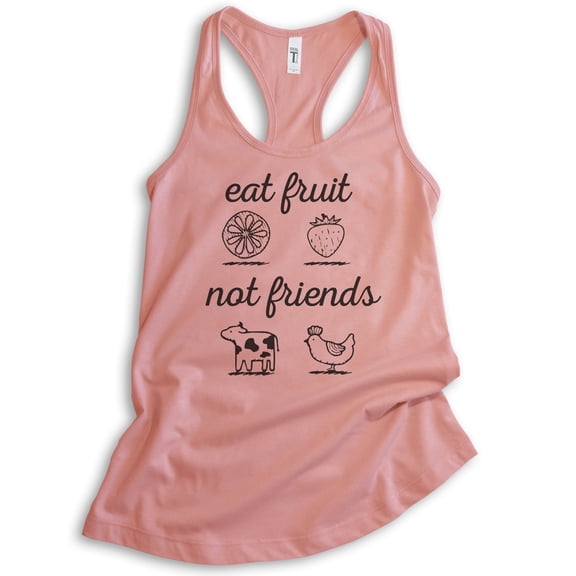 Eat Fruit Not Friends Tank Top, Ladies Racerback Tank Top, Cute Vegan Tank, Funny Vegan Tank, Desert Pink, Small