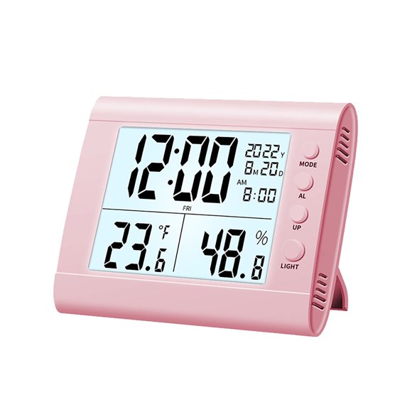 Functional Electronic Temperature and Humidity Meter Indoor Alarm Clock with Night Light Digital Display for Household Use