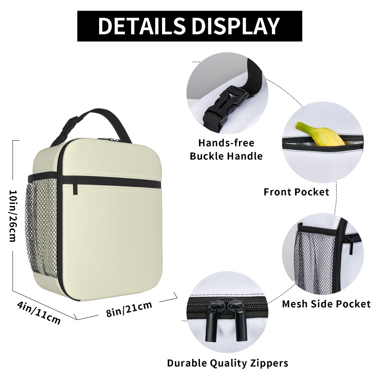 Lunch Bag For Women Men Insulated Portable Lunch Box Bento Box Office Picnic Travel Cooler Bag Beige