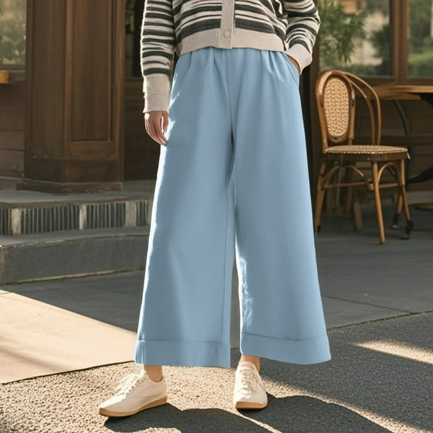 WILLBEST Pantalones Casuales de Mujer, de Cintura Alta, con Pierna Ancha y Corte Recortado, Ideales para Actividades al Aire Libre, Relajación y Comodidad Diaria. Extra Grande