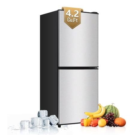 4.2 Cu.Ft Small Fridge with Freezer, 7-Level Adjustable Thermostat, Removable Glass Shelves, Quiet 38dB Energy-Saving for Dorm/Office/Kitchen