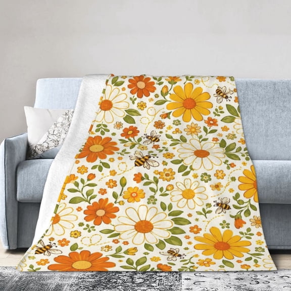 Bee Daisy Floral Blanket Gift Throw Blanket Gift for Bee Lovers Spring Garden Cottagecore Decor 50x40
