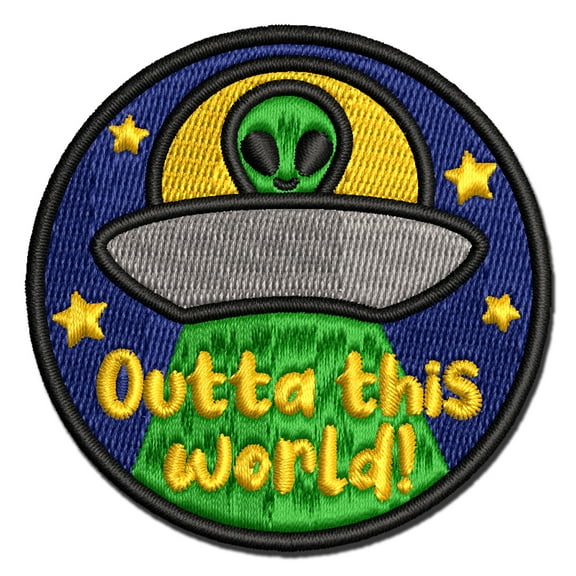Outta Out of This World Alien Spaceship Applique Multi-Color Embroidered Iron-On Patch - 2.5 Inch Small