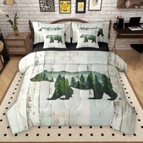 Manfei Framhouse Bear Animal 7 Pieces Bedding Comforter Set, Rustic Lodge Cabin Full Bedding Set, Hunting Wildlife Reversible Fitted Sheet Flat Sheet, Lightweight Room Decor