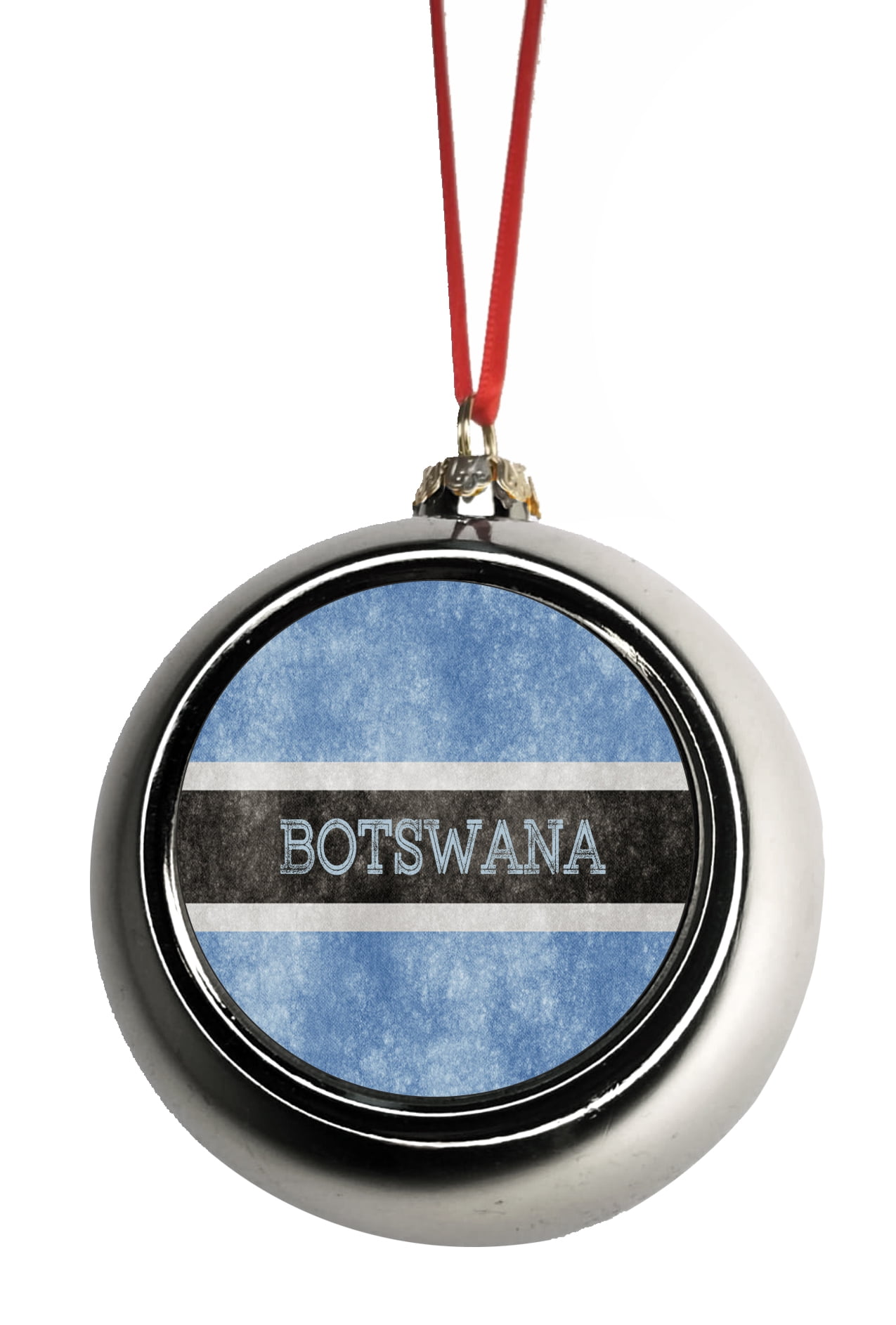 Flag Botswana Botswana Grunge Flag Bauble Christmas Ornaments Silver