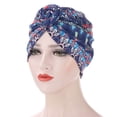 thumbnail image 2 of Caywon Women's Trendy Floral Print Head Wrap Muslim lightweight Breathable Ruffle All Packaged Spring Summer Headscarf(Dark Blue,Free Size), 2 of 6