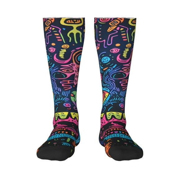 Naloa Neon Graffiti Urban Art Knee Socks, High Socks Long Stretchy Sock Women Knee High Stocking, Long Socks for Women