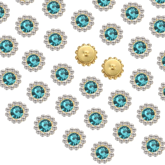 Uxcell 100Pcs Sew on Rhinestones, 12mm Flower Claw Rhinestones Crystal Glass Metal Base Sewing Gems Buttons, Lake Blue