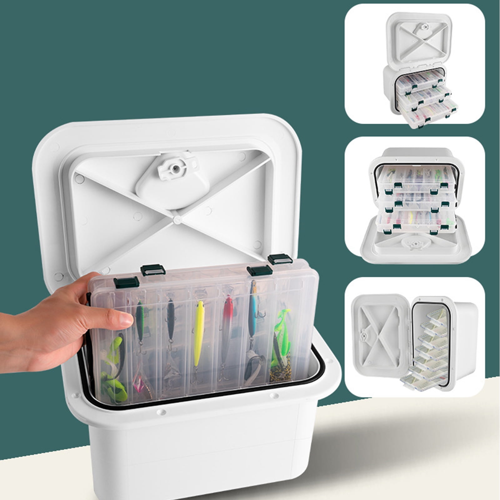 RYUJNDK Lockable Tackle Box Organizers Marine Deck Storage Box Boats Accessory Fishing Tackle Organizers Container White