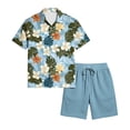 thumbnail image 5 of Casual Summer 2 Piece Tracksuit Men's Hawaiian Tropical Print Short Sleeve Shirt with Pocket and Daily Shorts Light Blue S, 5 of 5