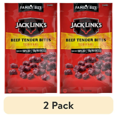 (2 pack) Jack Link's 100% Beef Teriyaki Tender Bites 10Ounce Resealable Bag