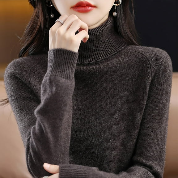 Baberdicy High Neck Sweater, Winter Knit Top Turtleneck Wool Sweater – Long Sleeve Pullover for Women, Women's Sweater L