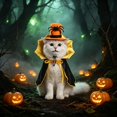 thumbnail image 5 of Halloween Pet Costume Set, Cute Witch Hat & Pumpkin Collar, Cloak & Bat Wings Dress-Up Accessories For Cats & Small Dogs Holiday Party, 5 of 6