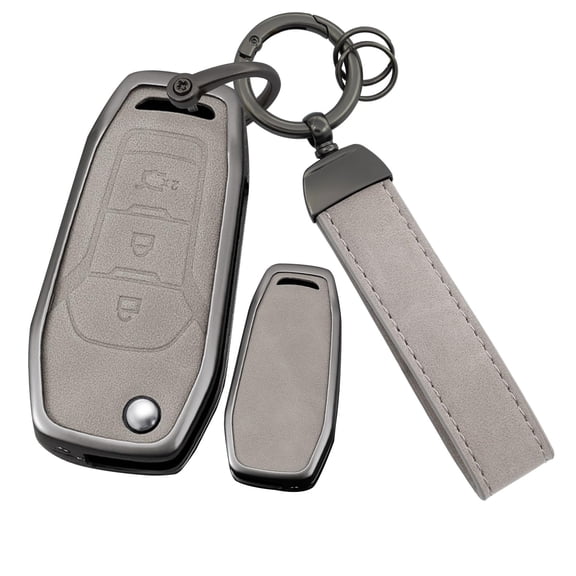 3-Button Flip Folding Car Key Cover Compatible with Ford for F150 for F250 Focus 3 Escort Kuga Everest Fiesta Mustang Edge MKV S-MAX Fusion 2015-2018,Metal and Leather Key Shell
