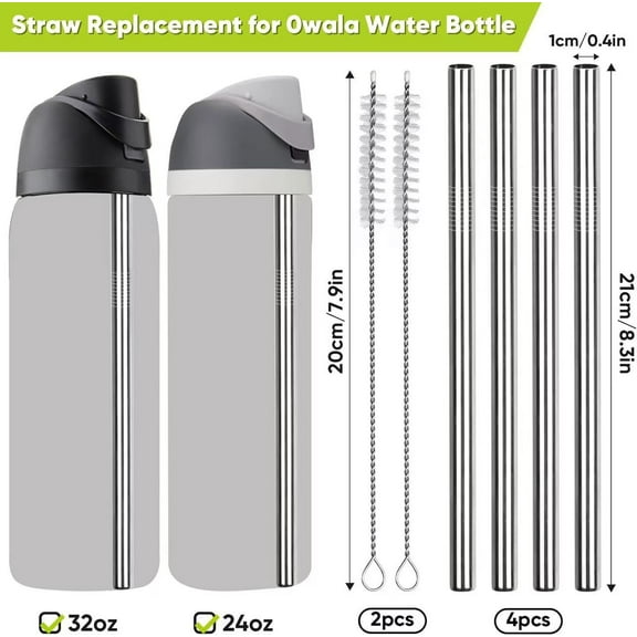 XSCPXTT 4 PCS Reusable Straw Set Dishwasher Safe, 8.3 Inch, Stainless Steel Straight White