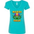 thumbnail image 3 of Inktastic Mardi Gras with Green Masquerade Mask Women's V-Neck T-Shirt, 3 of 5