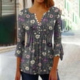 thumbnail image 2 of YUGYXL Womens Trendy 3/4 Bell Sleeve Blouses Casual Ruffled Floral Tunics Comfy Button V-Neck Henley Shirts Summer Pleated Swing Tops B Multicolor L, 2 of 5