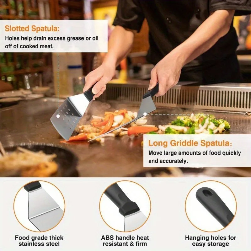 13 PCS Griddle Accessories Kit, Flat Top Grill Accessories Set for Blackstone and Camp Chef, Professional Grill Spatula Set with Melting Dome, Burger Press for Outdoor BBQ Cooking