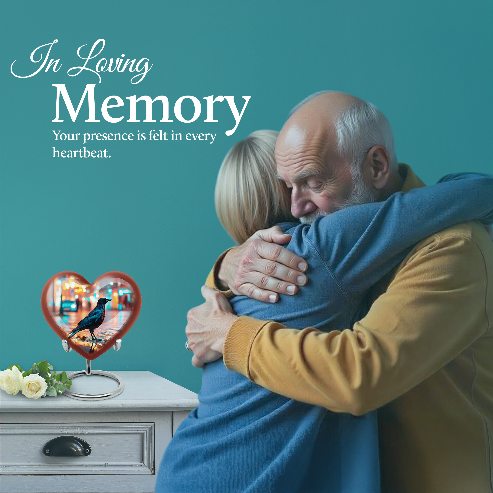 SABURIAL Crow Urn - Large Burial Urn Human - Combo - 8 Inch Large With 3 Inch - Ashes Keepsake - Memorial Urns For Adult - Funeral Urns For Men & Women