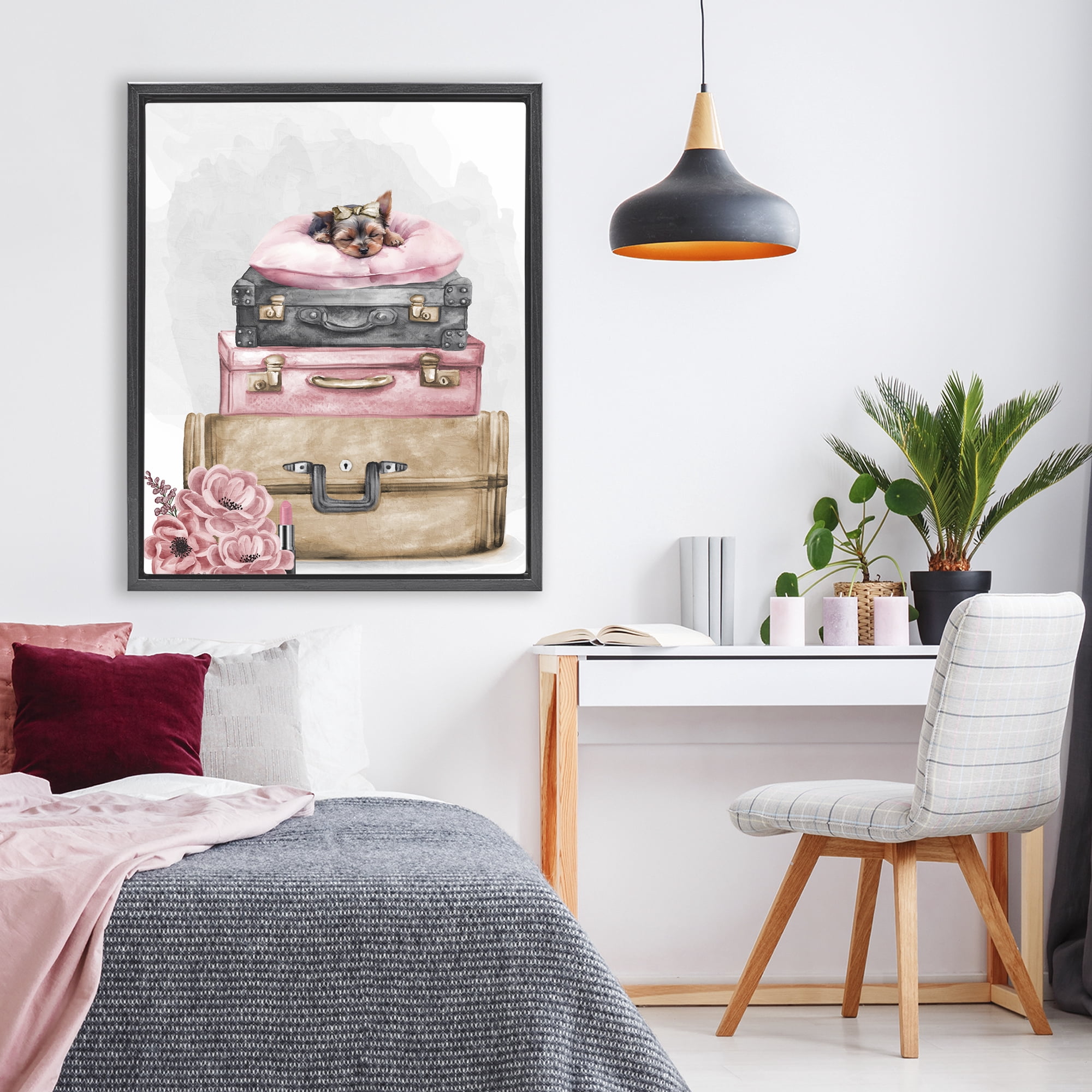 Stupell Industries Sleepy Pup Travel Black Framed Floater Canvas Wall Art, design by Kim Allen