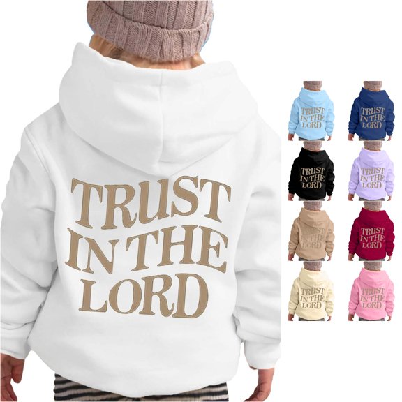 Trendfront Girls Faith In The Lord Letter Graphic Hoodies Long Sleeve Faith Vintage Kangaroo Pocket Fall Winter Sweatshirt Tops