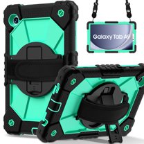 Case for Samsung Galaxy Tab A9 8.7" 2023 SM-X110 / SM-X115, Rugged Shockproof Case with Crossbody Strap & Pencil Holder [360° Rotating Hand Strap] & Stand, Case for Tab A9 2023, Black Mint