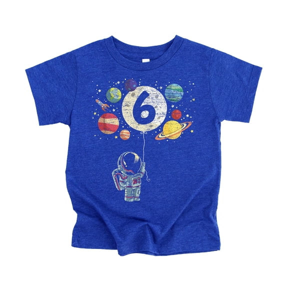 Olive Loves Apple 6th Birthday Rocket Astronaut Themed T-Shirts with Moon Balloon and Planets for Boys and Girls Vintage Royal Shirt 4T