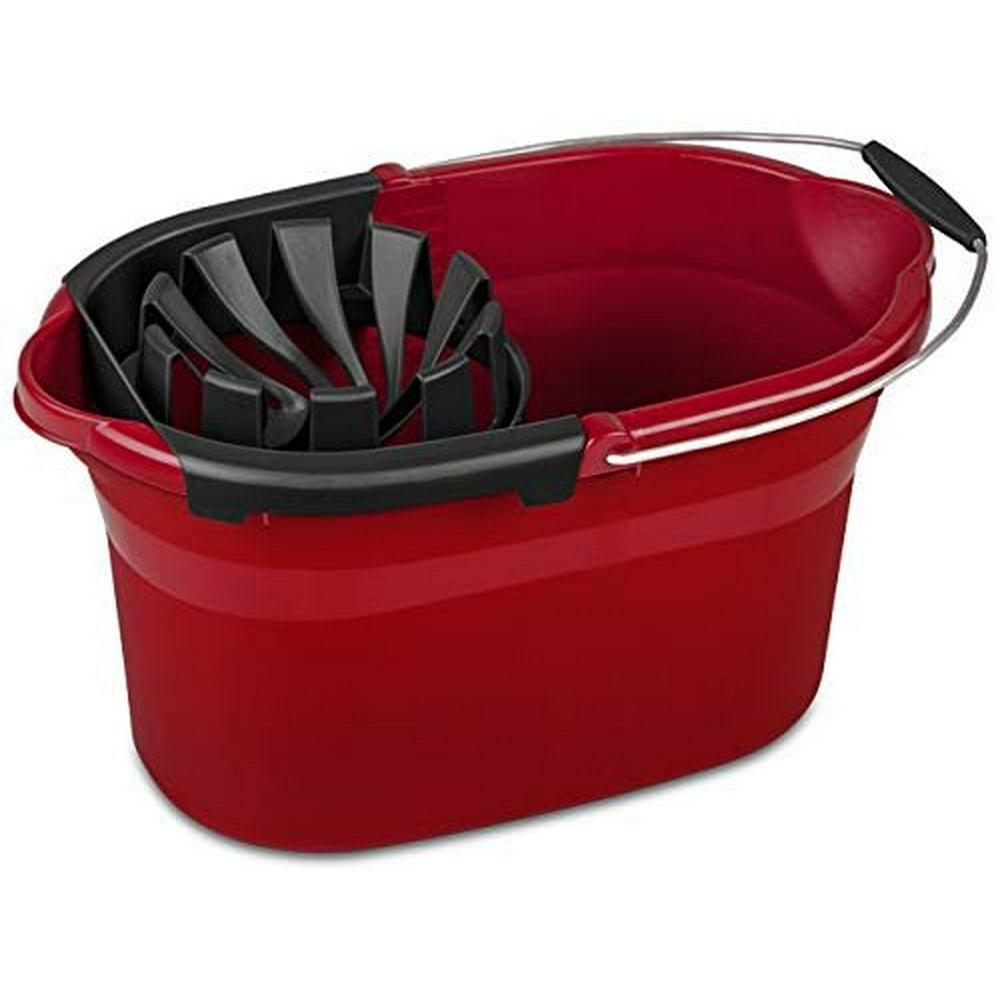 Set of 2 Heavy Duty Spin Mop Bucket System With Black Wringer Wire