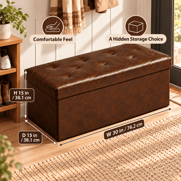 30" Storage Ottoman Bench, Folding Ottoman Foot Rest, Storage Chest with Thicker Seat, Storage for Blankets in Living Room, Entryway, Bedroom,